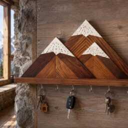 Mountain Key Holder For Wall - Rustic Wooden Rack With Hooks Entryway Organizer - thumbnail 2