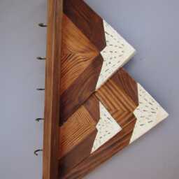 Mountain Key Holder For Wall - Rustic Wooden Rack With Hooks Entryway Organizer - thumbnail 4