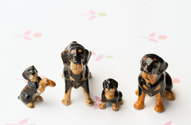 Set Of 4 Ceramic Rottweiler Dog Figurines - Handmade Glazed Animal Ornaments For Pet Lovers - image 1
