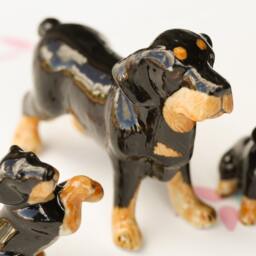 Set Of 4 Ceramic Rottweiler Dog Figurines - Handmade Glazed Animal Ornaments For Pet Lovers - thumbnail 3