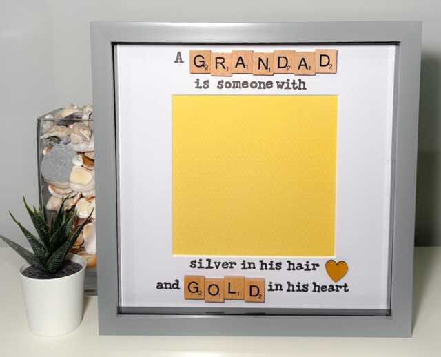 Grandad Photo Frame - Fathers Day Scrabble Gift Silver in His Hair Gold Heart - image 1