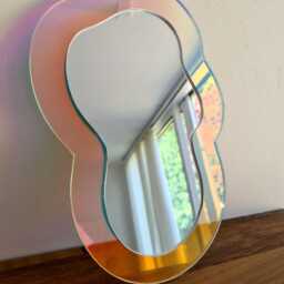 Wavy Holographic Mirror Iridescent Wall Decor, Funky Blob Mirror, Dopamine Y2K Room Aesthetic, Futuristic Rainbow Sun Catcher Art - thumbnail 3