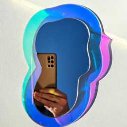Wavy Holographic Mirror Iridescent Wall Decor, Funky Blob Mirror, Dopamine Y2K Room Aesthetic, Futuristic Rainbow Sun Catcher Art - thumbnail 2