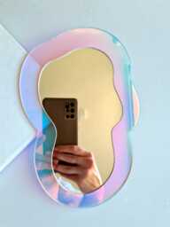 Wavy Holographic Mirror Iridescent Wall Decor, Funky Blob Mirror, Dopamine Y2K Room Aesthetic, Futuristic Rainbow Sun Catcher Art