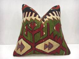 Vintage Turkish Kilim Pillow Cover, Handwoven Rustic Decor - 16x16 - thumbnail 1