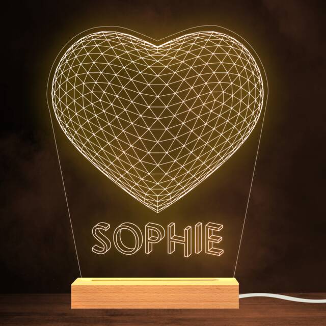 3-D Effect Heart Love Shape Name Personalised Gift Warm White Lamp Night Light - image 1