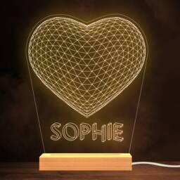 3-D Effect Heart Love Shape Name Personalised Gift Warm White Lamp Night Light - thumbnail 1