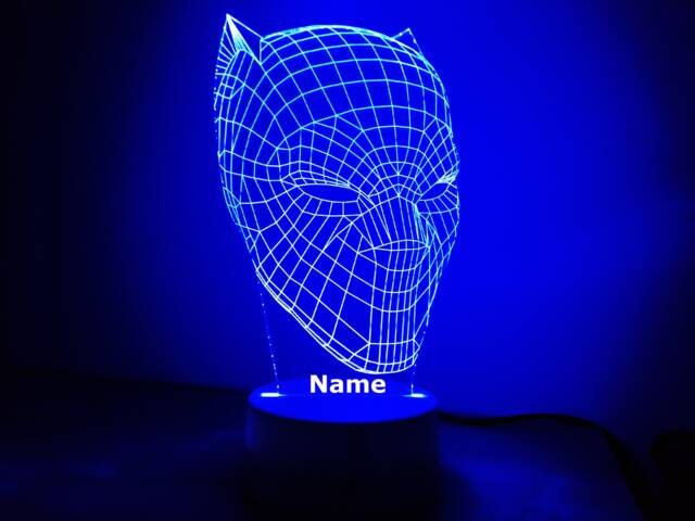 Personalised Superhero Night Light - Kids Bedroom Boys Gift Led Birthday Christmas Black Panther - image 1