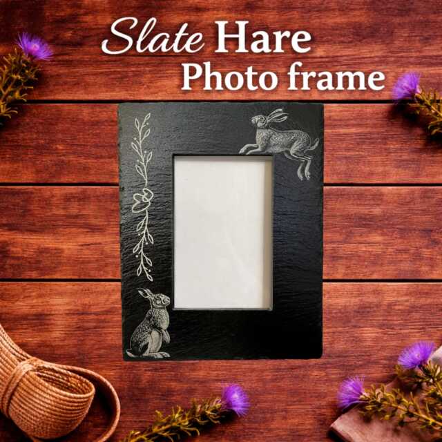 Engraved Slate Hare Photo Frame, Rustic Nature Decor, Personalised Gift - image 1