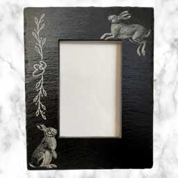 Engraved Slate Hare Photo Frame, Rustic Nature Decor, Personalised Gift - thumbnail 3