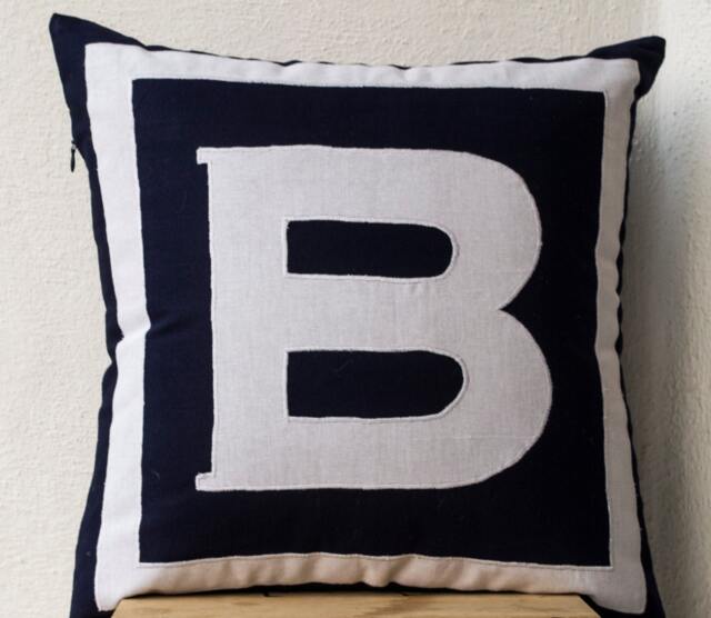Monogram Pillow Cover, Cotton Anniversary Gift For Him, Nursery Boy Pillows, Monogrammed Pillow, Baby Shower, Birthday Housewarming - image 1