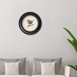 Little Wren Bird Circle Print // Black & Gold Round Frame Small Large Options - thumbnail 3