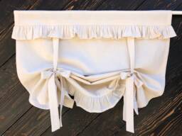 Farmhouse Ruffled Curtain Country Kitchen Tie Up Valance Rustic Natural Beige Cotton Window French Shabby Living Room Ruffle Blind