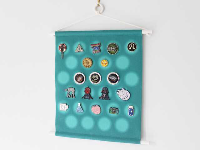Teal Pin Grid Banner - Faded Circle Enamel Wall Hanging - Collector Display Fabric - image 1