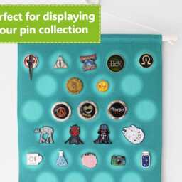 Teal Pin Grid Banner - Faded Circle Enamel Wall Hanging - Collector Display Fabric - thumbnail 3