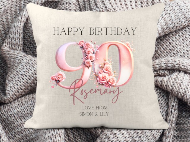 90Th Birthday Cushion, Birthday Gift For Her, Gifts Women, Personalised 90Th, Age Gift, Gift Grandma, For Nana, Mum, Auntie - image 1