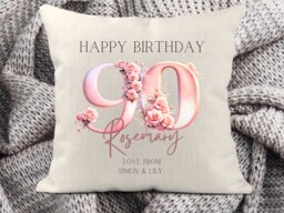 90Th Birthday Cushion, Birthday Gift For Her, Gifts Women, Personalised 90Th, Age Gift, Gift Grandma, For Nana, Mum, Auntie - thumbnail 1