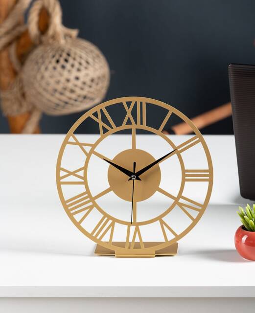 Gold Metal Tabletop Clock Silent Roman Numeral Desk Decor - image 1