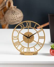 Gold Metal Tabletop Clock Silent Roman Numeral Desk Decor - thumbnail 1