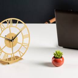 Gold Metal Tabletop Clock Silent Roman Numeral Desk Decor - thumbnail 3