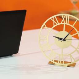 Gold Metal Tabletop Clock Silent Roman Numeral Desk Decor - thumbnail 2