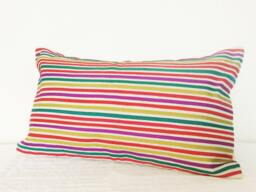 Bright & Cheerful Stripes Lumbar Pillow Cover in Natural Non Dyed Cotton Linen , Decorative Pillow, Ribbon Housewares - thumbnail 1