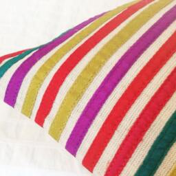 Bright & Cheerful Stripes Lumbar Pillow Cover in Natural Non Dyed Cotton Linen , Decorative Pillow, Ribbon Housewares - thumbnail 2