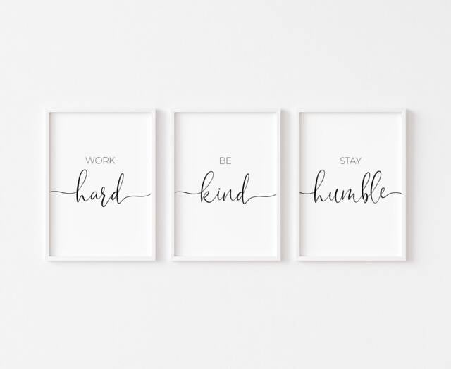 Work Hard, Be Kind, Stay Humble - Motivational Prints Set Of 3 Office Home Wall Art Bedroom Print Decor
