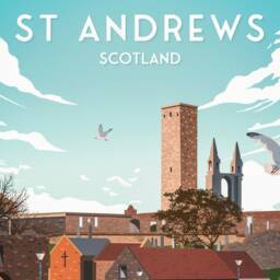 st Andrews Harbour Print - Rule's Church East Neuk Of Fife Cathedral Fishing Village Scotland Illustration Art - thumbnail 3