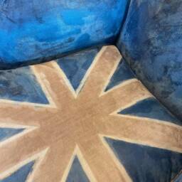 British Arm Chair Custom Painted Blue One Off Feature Textured Fabric - thumbnail 2