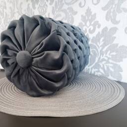 Grey Velvet Bolster Pillow// Handmade Canadian Smocking Cushion// Decorative Grey Luxury Pillow // - thumbnail 3
