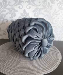 Grey Velvet Bolster Pillow// Handmade Canadian Smocking Cushion// Decorative Grey Luxury Pillow //