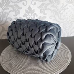 Grey Velvet Bolster Pillow// Handmade Canadian Smocking Cushion// Decorative Grey Luxury Pillow // - thumbnail 2