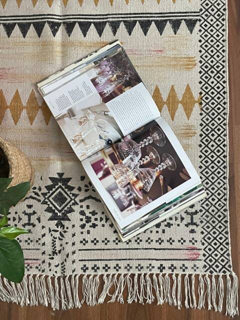 Hand Block Printed Cotton Rug Indian Traditional Woven Area Rug - 3x5 Ft - image 1