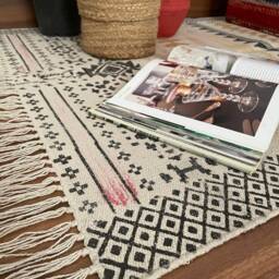 Hand Block Printed Cotton Rug Indian Traditional Woven Area Rug - 3x5 Ft - thumbnail 4