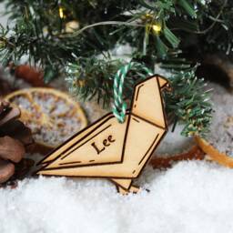 Personalised Origami Christmas Ornament Japanese Paper Wood Custom Bauble Laser Engrave Rustic Wooden Name Personalise Tree Decoration Irish - thumbnail 3