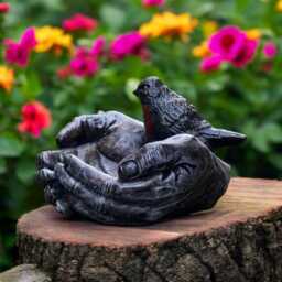 Concrete Bird in Hands Statue Stone Peace Sculpture Cement Figurine Outdoor Garden Ornament Memorial Decor Wildlife Lover Gift - thumbnail 3
