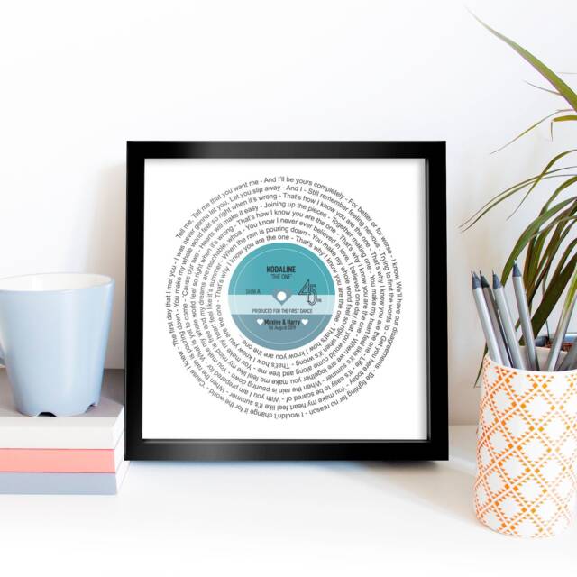 Custom Vinyl Lyrics Framed Print - Wedding Anniversary Gift For Her Him First Dance Personalised Music - image 1