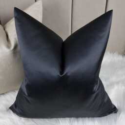 Pampas Noir/Black Cushion Cover High Quality Textured Cotton Satin Finish Luxury Modern Sofa Bed Pillow Cover Plain Accent Cushion - thumbnail 3