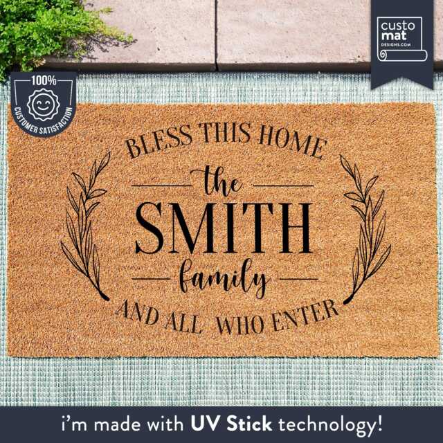 Bless This Home Custom Doormat With Family Name - Housewarming Gift Handmade Unique - image 1