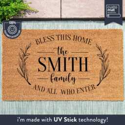 Bless This Home Custom Doormat With Family Name - Housewarming Gift Handmade Unique - thumbnail 1