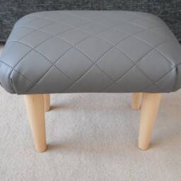 Grey Diamond Faux Leather Footstool Small Upholstered Ottoman, S - thumbnail 4