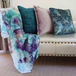 Peacock Blue Floral Velvet Cushion Cover With Piping - thumbnail 2