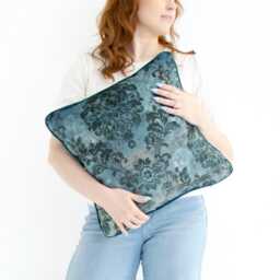 Peacock Blue Floral Velvet Cushion Cover With Piping - thumbnail 1
