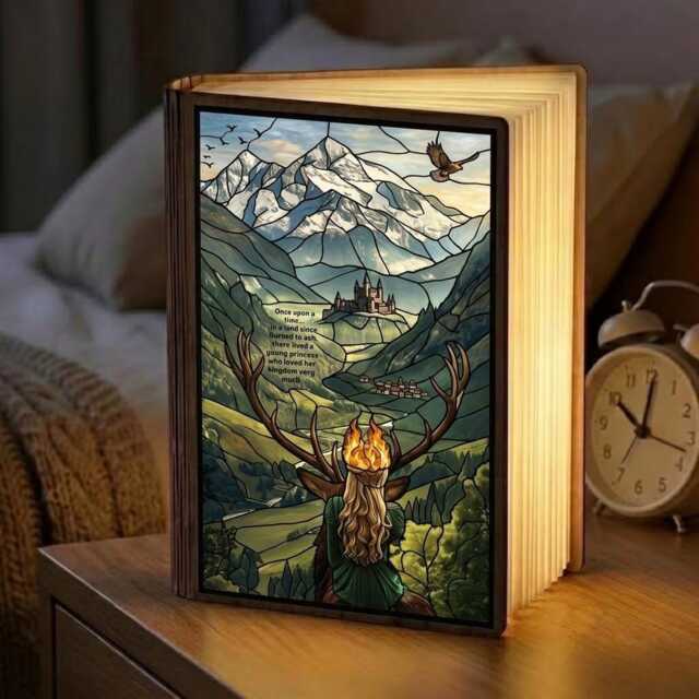 Queen Of Terrasen Book Lamp, Magical Led Light, Stained Glass Style Night Cozy Reading Decor, Lover Gift, Fantasy Lamp - image 1