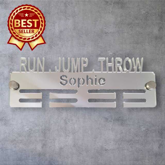 Run, Jump, Throw Medal Hanger - Mirror Colours, Custom Name & Colour - image 1