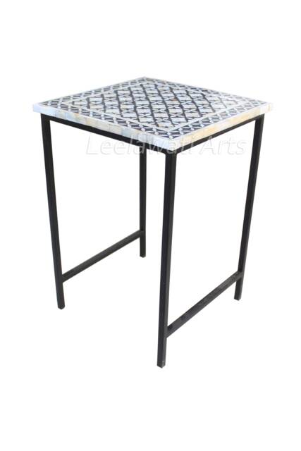 Handmade Mother Of Pearl Inlay Center Table Black Iron Legs - image 1