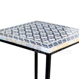 Handmade Mother Of Pearl Inlay Center Table Black Iron Legs - thumbnail 4