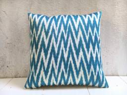 Silk Ikat Pillow Cover, Handwoven Style Cushion - 16x16 - thumbnail 1