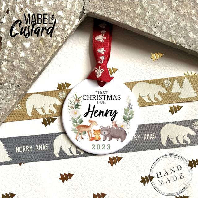 First Christmas Bauble/Childs 1st Bauble/Kids Tree Decoration Child's Woodland Animal - image 1